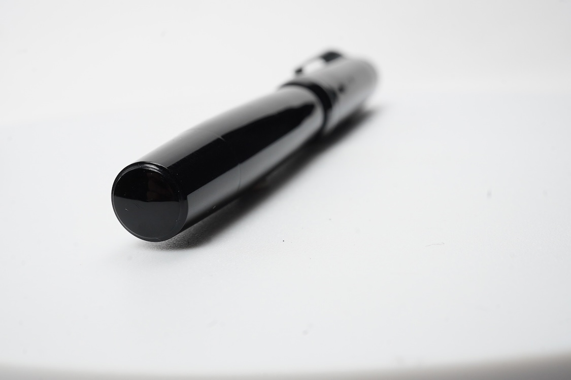 A Montblanc unusual fountain pen with steel nib and nickel trim, marked on 'Montblanc' on barrel, possible wartime model or student pen